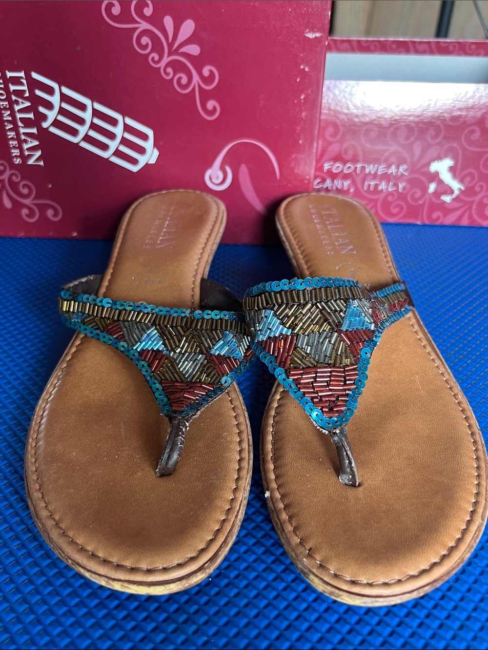 Italian Shoemakers Beaded Thong Wedge Sandals